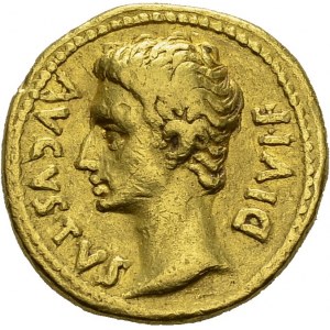 Augustus, 27 BC-14 AD. Aureus 15-13 BC, Lugdunum. Obv. AVGVSTVS - DIVI F...
