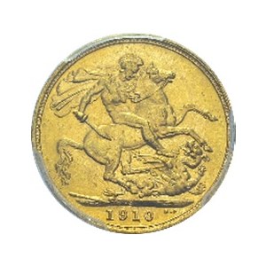 Edward VII, 1901-1910. Sovereign 1910 S, Sydney. KM 15; Fr. 35. AU. 7.98 g...