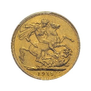 George V, 1910-1936. Sovereign 1915 S, Sydney. KM 29; Fr. 38. AU. 7.98 g...