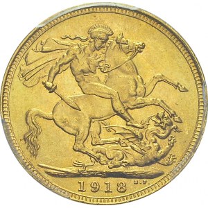 George V, 1910-1936. Sovereign 1918 S, Sydney. KM 29; Fr. 38. AU. 7.98 g...