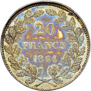 Royaume. Léopold Ier, 1831-1865. 20 Francs 1864, légende en français...