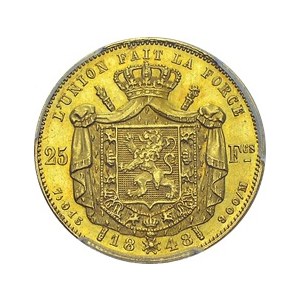 Royaume. Léopold Ier, 1831-1865. 25 Francs 1848, Bruxelles. KM 13.1; Fr. 405...