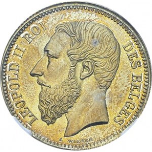 Léopold II, 1865-1909. 2 Francs 1866, légende en français. Essai en argent. Av...