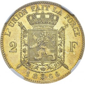 Léopold II, 1865-1909. 2 Francs 1866, légende en français. Essai en argent. Av...