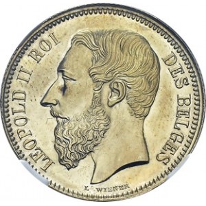 Léopold II, 1865-1909. 2 Francs 1866, légende en français. Essai en argent. Av...