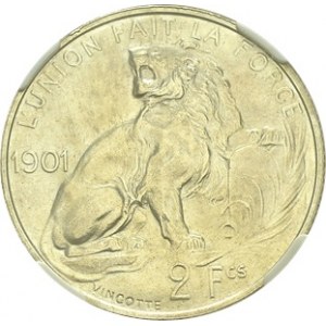 Léopold II, 1865-1909. 2 Francs 1901, légende en français. Essai en argent. Av...