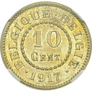 Albert Ier, 1909-1934. 10 Centimes 1917, BELGIQUE - BELGIE. Essai en argent...