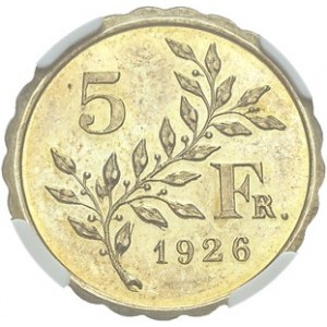 Albert Ier, 1909-1934. 5 Francs 1926, légende en français. Essai en argent...