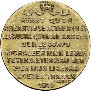 Albert Ier, 1909-1934. Médaille en or 1914 par Baetes. Albert et Elisabeth. AU...