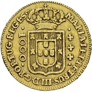 Maria I and Pedro III, 1777-1786. 1000 Reis 1778, Lisbon. KM 208; Fr. 84. AU. 2...