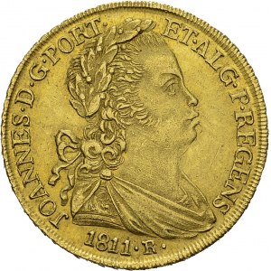 Joao VI as regent, 1792-1816. 6400 Reis 1811 R, Rio de Janeiro. KM 236.1; Fr...