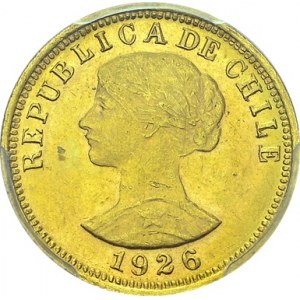 Republic, 1818-. 50 Pesos (Cinco Condores) 1926 So, Santiago. KM 169; Fr. 55...