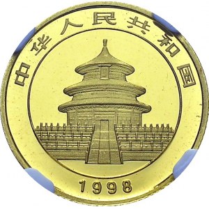 People's Republic, 1949-. 10 Yuan 1998, large date. 1/10 oz Panda. KM 1127; Fr...