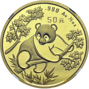 People's Republic, 1949-. 50 Yuan 1992, small date. ½ oz Panda. KM 476; Fr. B5...