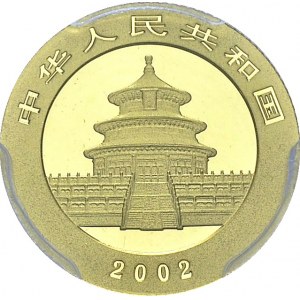 People's Republic, 1949-. 50 Yuan 2002, low letters. 1/10 oz Panda. KM 1457; Fr...