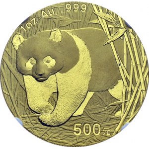 People's Republic, 1949-. 500 Yuan 2001. 1 Oz Panda. KM 1371; Fr. B14. AU. 31...