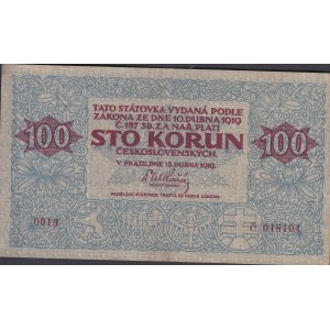 Republika Československá. 100 Korun 15 april 1919. Serial number C 018104 ...