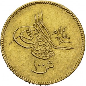 Abdul Aziz, 1861-1876. 100 Qirsh AH 1277 Year 6 (1866). KM 263; Fr. 81. AU. 8...