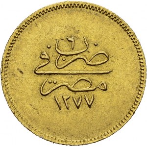 Abdul Aziz, 1861-1876. 100 Qirsh AH 1277 Year 6 (1866). KM 263; Fr. 81. AU. 8...