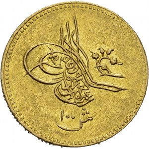 Abdul Aziz, 1861-1876. 100 Qirsh AH 1277 Year 15 (1875). KM 263; Fr. 81. AU. 8...