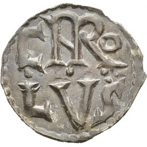 Carolingiens. Charlemagne, 768-814. Denier, Arles-sur-Tech. Av. CARO/LVS. Rv...