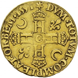 Henri II, 1547-1559. Double Henri d'or 1553 C, Saint-Lô. Av...