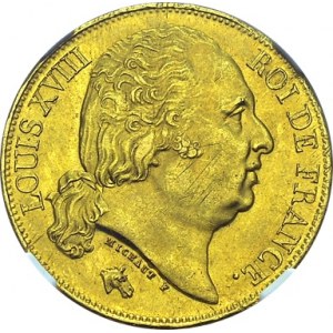 Louis XVIII, 1814-1824. 20 Francs 1818 A, Paris. Gad. 1028; F. 519. AU. 6.44 g...