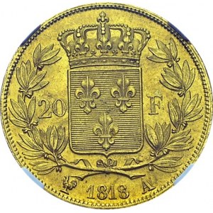 Louis XVIII, 1814-1824. 20 Francs 1818 A, Paris. Gad. 1028; F. 519. AU. 6.44 g...