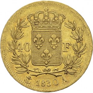 Charles X, 1824-1830. 40 Francs 1830 A, Paris. Tranche en creux. Gad. 1105; F...