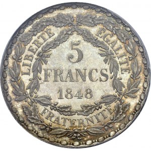 IIe République, 1848-1852. 5 Francs 1848, Paris. Concours de Bovy. Av...