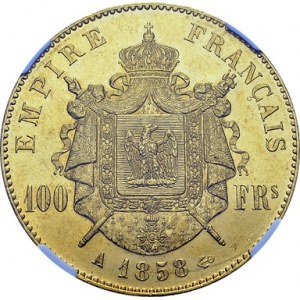 Napoléon III, 1852-1870. 100 Francs 1858 A, Paris. Gad. 1135; F. 550. AU. 32...