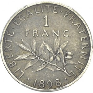 IIIe République, 1871-1940. 1 Franc 1898, Paris. Piéfort sur flan mat. Maz...