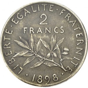 IIIe République, 1871-1940. 2 Francs 1898, Paris. Piéfort sur flan mat. Maz...