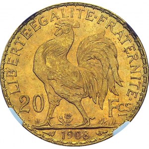 IIIe République, 1871-1940. 20 Francs 1908, Paris. Gad. 1064a; F. 535. AU. 6...
