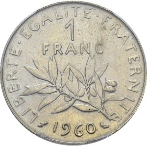 Ve République, 1958-. 1 Franc 1960. Petit 0. Gad. 474; F. 226. NI. 6.00 g...