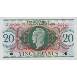 Ve République, 1958-. 20 Francs 2 Fév. 1944. Spécimen. Numéro de série LL 000...