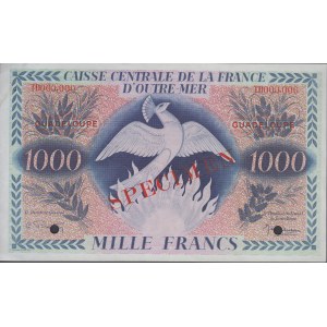 Ve République, 1958-. 1000 Francs 2 Fév. 1944. Spécimen. Numéro de série TD 000...