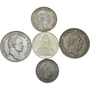 Saxony. Lot of 5 coins : Albert, 2 Mark 1899 E, 5 Mark 1895 E...