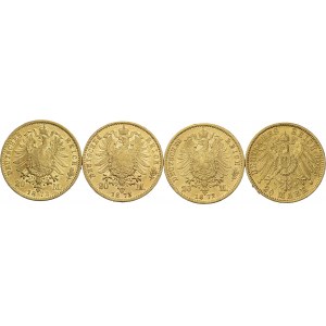 Lot of 4 coins : BADEN. 20 Mark 1873 G; BAVARIA, 20 Mark 1873 D; SAXONY...