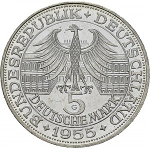 Federal Republic, 1949-. 5 Mark 1955 G, Karlsruhe...