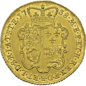 George II, 1727-1760. 2 Guineas 1738. Obv. GEORGIVS II DEI GRATIA...