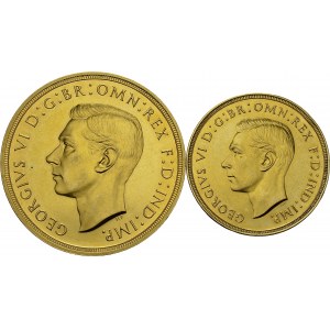 George VI, 1936-1952. Lot of 4 coins: ½ and 1 Sovereign, 2 and 5 £ 1937...