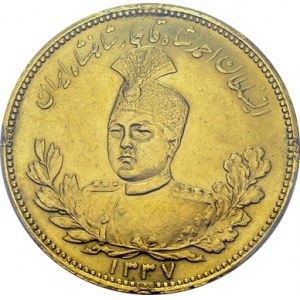Ahmad Shah, 1909-1925. 10 Tomans AH 1337 (1919). KM 1077; Fr. 86a. AU. 28.74 g...