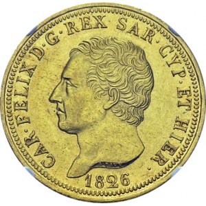 Carlo Felice, 1821-1831. 80 Lire 1826 L, Torino. KM 123; Fr. 1132. AU. 25.80 g...