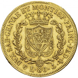 Carlo Felice, 1821-1831. 80 Lire 1828 P, Torino. KM 123; Fr. 1132. AU. 25.75 g...