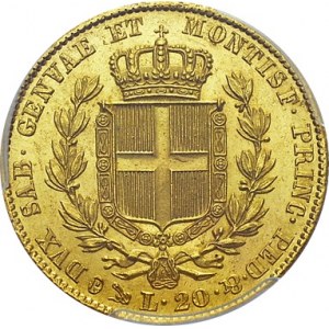 Carlo Alberto, 1831-1849. 20 Lire 1849 P, Genova. KM 131.1; Fr. 1143. AU. 6...