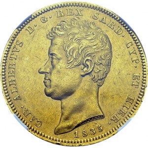 Carlo Alberto, 1831-1849. 100 Lire 1835 P, Torino. KM 133.1; Fr. 1138. AU. 32...