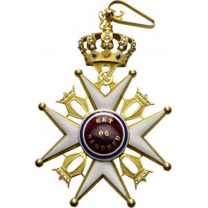 Order of St. Olav. Grand cross badge in gold (hallmark J. T. 750 on ring)...