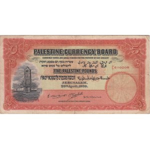 Palestine Currency Board. 5 Pounds 20th April 1939. Serial number C 610208...