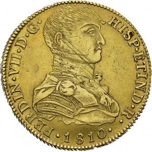 Fernando VII, 1808-1833. 8 Escudos 1810 JP, Lima. KM 107; Fr. 44. AU.26.85 g...